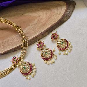 Kemp Hasli Luxury Pearl and Ruby Gold Plated Bridal Jewelry Set - Product Image 2