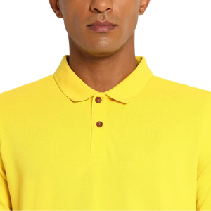 Polo à manches courtes jaune pour homme, couleur unie, tissu Oxford en coton, boutons, style décontracté, logo sur la manche gauche - Product Image 6