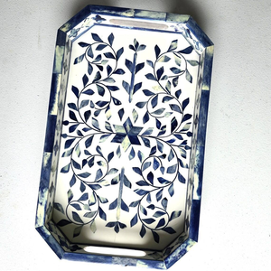 Plateau en bois de qualité supérieure avec incrustations de os, motif floral traditionnel, pour servir du thé, du café, des collations ou comme accessoire décoratif pour la maison - Product Image 1