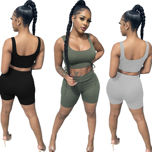 Women Two Piece Set Summer Crop Top Biker Shorts Outfit Ladies Bodycon Tank Top <b>High</b> Waist Ruched Shorts Casual 2 Piece Clothing - Product Image 1