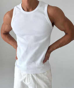 Débardeur côtelé en pur coton épais pour hommes musclés, coupe ajustée et élastique - Product Image 1