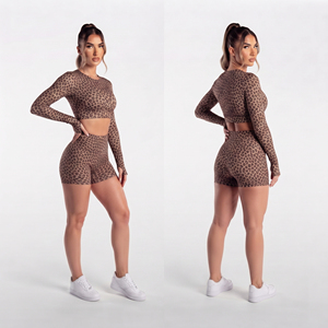 Conjunto de Shorts de Yoga Cortos con Estampado Personalizado, Top Corto Ligero para Gimnasio y Fitness, Shorts de Entrenamiento para Mujer, Top Corto de Yoga de Manga Larga, Conjunto de 2 Piezas - Product Image 3