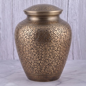 Urna Funeraria de Latón con Diseño Floral Azul y Dorado, Superficie Brillante, para Cenizas Humanas, Urna Conmemorativa para Funerales - Product Image 2