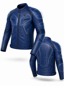 Blouson de moto en cuir offrant une protection complète |   Bleu royal, noir, bordeaux |   Fabricant OEM ODM |   Qualité de conception haut de gamme |   Racing X - Product Image 6