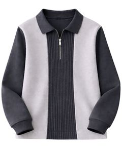 Sudadera Polo Personalizada para Hombre, Gris y Negra, con Cierre de Cremallera de un Cuarto, Paneles Acanalados, Estilo Casual, Forro Polar, Manga Larga, Prenda Superior de Estilo Urbano, Ajuste Premium - Product Image 1