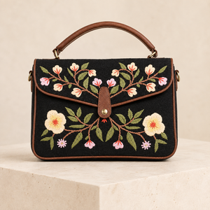 Bolso de Mano Casual de Lona con Bordado Floral, Cierre de Botón, Correa de Hombro con Cuentas, para Viajes Diarios y Fiestas - Product Image 1