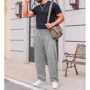 Pantalones Deportivos de Algodón Gris para Hombre, Cintura Elástica con Cordón, Pliegues, Corte Holgado Informal, para Otoño - Product Image 2