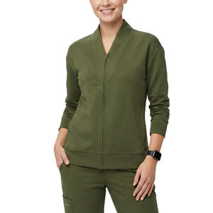 Blouse d'infirmière sur mesure pour femme, à fermeture éclair, en tissu extensible, col en V, coutures princesse, poignets côtelés, prix de gros - Product Image 1