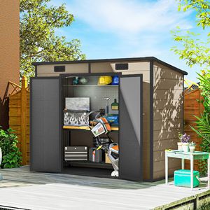 Caseta de Almacenamiento Exterior de Plástico Marrón Claro de 8 x 4 Pies con Puertas con Cerradura, Ventilaciones, Ventana y Piso para Jardín, Patio o Césped - Product Image 2