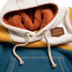 Sudadera con capucha de forro polar para hombre con bloques de color, logo bordado y bolsillo, ropa casual de otoño - Product Image 5