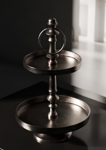 Wholesale Vintage Silver Finish <b>Two</b> <b>Tier</b> Serving Tray Round <b>Cake</b> <b>Stand</b> Dessert Fruit Display <b>Stand</b> Event Table Centerpiece - Product Image 3