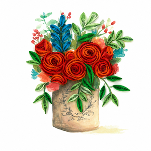 Wholesale Handmade Quilling <b>Card</b> Red Rose Flower Bouquet Custom Floral 3D Luxury Paper Art Greeting <b>Card</b> OEM/ODM Supplier - Product Image 1