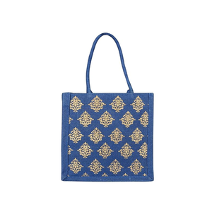 Large Organic Calico <b>Jute</b> Recycled <b>Fabric</b> Grocery Shopping Tote Bags for Women Custom Logo Printed Long Plain Design for Beach - Product Image 2