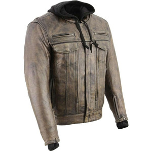 Veste de moto d'hiver unisexe SAMROZ SPORTS en cuir de buffle gris clair avec capuche, manches longues, ventilation, coupe-vent, haute performance - Product Image 1