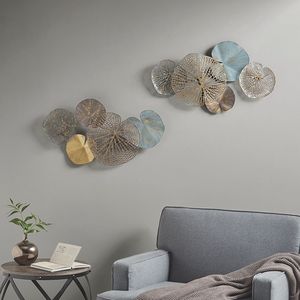Juego de 2 Piezas de Decoración de Pared de Metal con Hojas de Nenúfar Multicolores, Arte Metálico Intrincado - Product Image 1