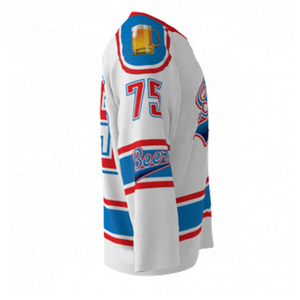 Maillot de hockey personnalisé sublimé - Imprimé, respirant, broderie 3D, antibactérien, col en V, nom et numéro personnalisés, tailles adultes, 100% coton - Product Image 4