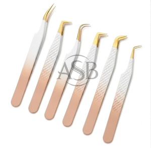 Pinces à épiler antistatiques de précision en acier inoxydable, couleur ombrée marron et blanc, pour extensions de cils et manucure - Product Image 2