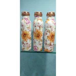 Floral Pattern Metal <b>Water</b> <b>Bottle</b> With Screw-On Lid Reusable For Travel Adults 100% Copper <b>Bottle</b> For Drinking Eco Friendly - Product Image 2