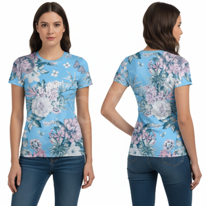 T-shirt de yoga ajusté et personnalisé à imprimé floral pour femme, séchage rapide, extensible, manches courtes, pour fitness et entraînement - Product Image 3