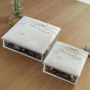 Ensemble de boîtes de rangement en tissu brodé blanc avec motif floral, boîte cadeau décorative de luxe pour l'organisation de la maison, boîte cadeau Eid Ramadan - Product Image 3
