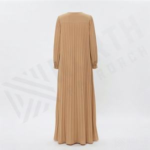 ชุดเดรสกระโปรงจีบสไตล์อาหรับหรูหราสำหรับผู้หญิงมุสลิม แขนยาว สวมใส่สบาย ดีไซน์รูช ผ้าโพลีเอสเตอร์ สีตามสั่ง - Product Image 2