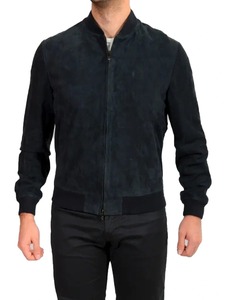 เสื้อแจ็คเก็ตหนังบอมเบอร์สีดำสำหรับผู้ชาย - Product Image 1