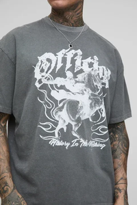 Camiseta de Hombre al por Mayor con Estampado Gráfico, Oversize, de Algodón, Estilo Urbano, Manga Corta, Cuello Redondo, Vintage Lavado, Hip Hop, Casual, a la Moda - Product Image 3