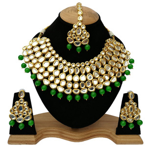 Indian Classic Women's Choker Wedding Engagement Anniversary Party Green Traditional Crystal Kundan Faux Pearl Alloy Gold <b>Gift</b> - Product Image 1