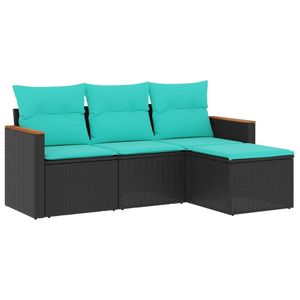 Conjunto de Sofás de Patio de Ratán PE Negro con Acero con Recubrimiento en Polvo y Tela de Poliéster para Jardín - Product Image 2