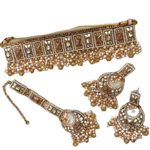 Nuevo Conjunto de Joyería Tradicional India y Pakistaní Chapado en Oro de 18K para Mujer, Collar, Aretes y Diadema a la Moda para Regalos de Boda - Product Image 1