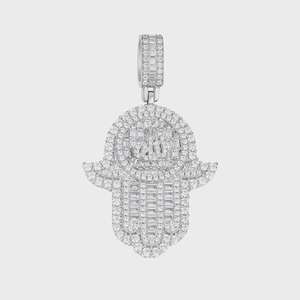 Colgante Hamsa, Colgante Ojo de Eil, Colgante Mano de Fátima, Colgante de Plata 925 con Incrustaciones, Colgante Espiritual de Buena Suerte, Joyería de Protección - Product Image 5