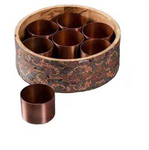 Caja de especias de madera con recipiente de latón para cocina, con cuchara, caja de especias de latón hecha a mano para cocina - Product Image 5