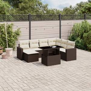 Conjunto de Sofá de Jardín de Ratán PE Marrón con Acero con Recubrimiento en Polvo y Vidrio Templado, Muebles de Exterior Premium - Product Image 1