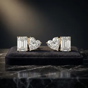 Pendientes de Diamantes Cultivados en Laboratorio con Corte Esmeralda y Forma de Corazón en Oro de 10K, 14K y 18K, Plata 925 y 935, Joyería Fina - Product Image 1