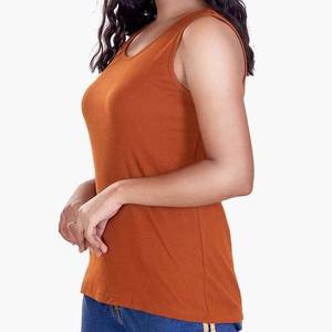 Women's <b>Rust</b> Knitted O-Neck Sleeveless Tank <b>Top</b> Casual Solid Color Regular Length <b>Top</b> - Product Image 3