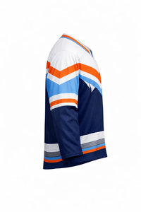 Camiseta de Hockey sobre Hielo para Hombre, Cuello en V, Manga Tres Cuartos, Rayas Sublimadas, 100% Poliéster, Absorbe la Humedad, Corte Regular, Ropa para Adultos - Product Image 1