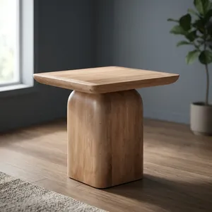 Solid Wooden Square Top Bedside <b>Coffee</b> Center <b>Table</b> Handcrafted Pillar Base End <b>Table</b> for Bedroom Living Room <b>Garden</b> Farmhouse - Product Image 5