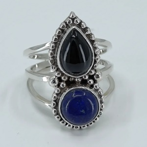 <b>Lapis</b> <b>Lazuli</b> <b>Ring</b> 925 Sterling Silver Handmade Boho Statement Promise Jewelry for Women Natural Oval & Pear Shape Gemstone - Product Image 2