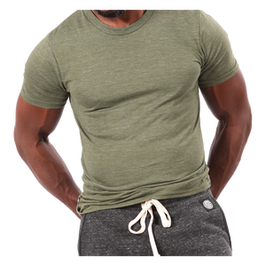 T-shirt pour homme en coton 100% - Col rond - Manches courtes - Coupe ajustée - Couleur unie - Jersey tricoté - Vert olive - Product Image 3