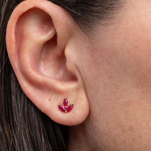 Pendientes de rubí marquesa con diseño de loto, pendientes de tres piedras en racimo, joyería fina para uso diario, regalos personalizados, plata 925, oro de 14 quilates - Product Image 4