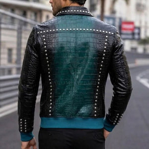 Premium Men <b>Rhinestone</b> Winter Leather <b>Jacket</b> Motorcycle Biker Zip Front Stand Collar Warm Street Fashion Outerwear - Product Image 3