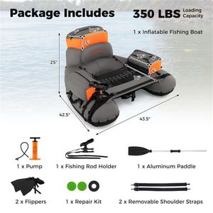 Flotador Inflable para Pesca Naranja y Gris de 350 lb con 2 Cámaras de Aire, Soporte para Caña y Regla para Peces - Product Image 2