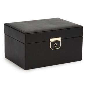 Boîte à bijoux rectangulaire en cuir noir avec couvercle, design minimaliste, conteneur de rangement à charnière à 1 niveau - Product Image 1