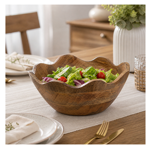 Bol à salade et à fruits en bois de manguier sculpté à la main, grand modèle, vaisselle de cuisine écologique, design minimaliste, décoration d'intérieur - Product Image 1