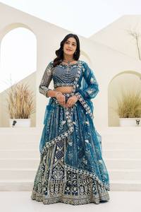 Traditional Indian Ethnic Wear Butterfly Net Wedding Heavy Lehenga Choli <b>Sequins</b> Codding Embroidery Work Dupatta Set Recycled - Product Image 2