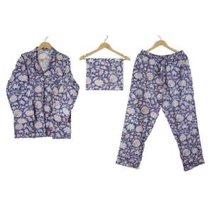 Conjunto de Pijama de Verano para Mujer, 100% Algodón Natural, Estilo Vintage, 3 Piezas, Camisa con Botones, Encaje Floral, Ropa de Dormir Cómoda - Product Image 1