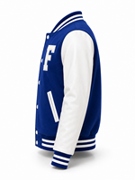 Veste universitaire unisexe bleue avec manches blanches, lettre F brodée, style streetwear, col rabattu, coupe classique, vêtement d'hiver, patchwork