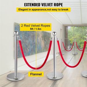 4 Pali Divisori in Acciaio Inossidabile da 1,5 m con Barriere in Corda di Velluto Rosso e Linea di Delimitazione Argento per il Controllo della Folla e Arredamento Teatrale - Product Image 4