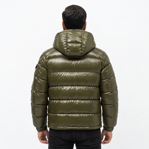 Chaqueta Acolchada con Capucha para Hombre, Negra, Informal, Cortavientos, Transpirable, con Cierre de Cremallera, Largo Regular, Color Sólido, Relleno de Poliéster - Product Image 4