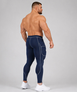Leggings de compresión para hombre, pantalones de compresión de cintura alta para gimnasio, fitness, entrenamiento, correr, pantalones de compresión con costuras en contraste, pantalones de yoga para hombre - Product Image 5